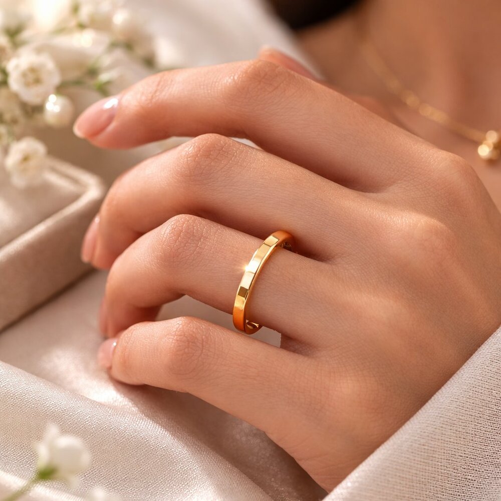 Wedding Band 14K Yellow Gold Plain Women Engagement Gold Jewelry